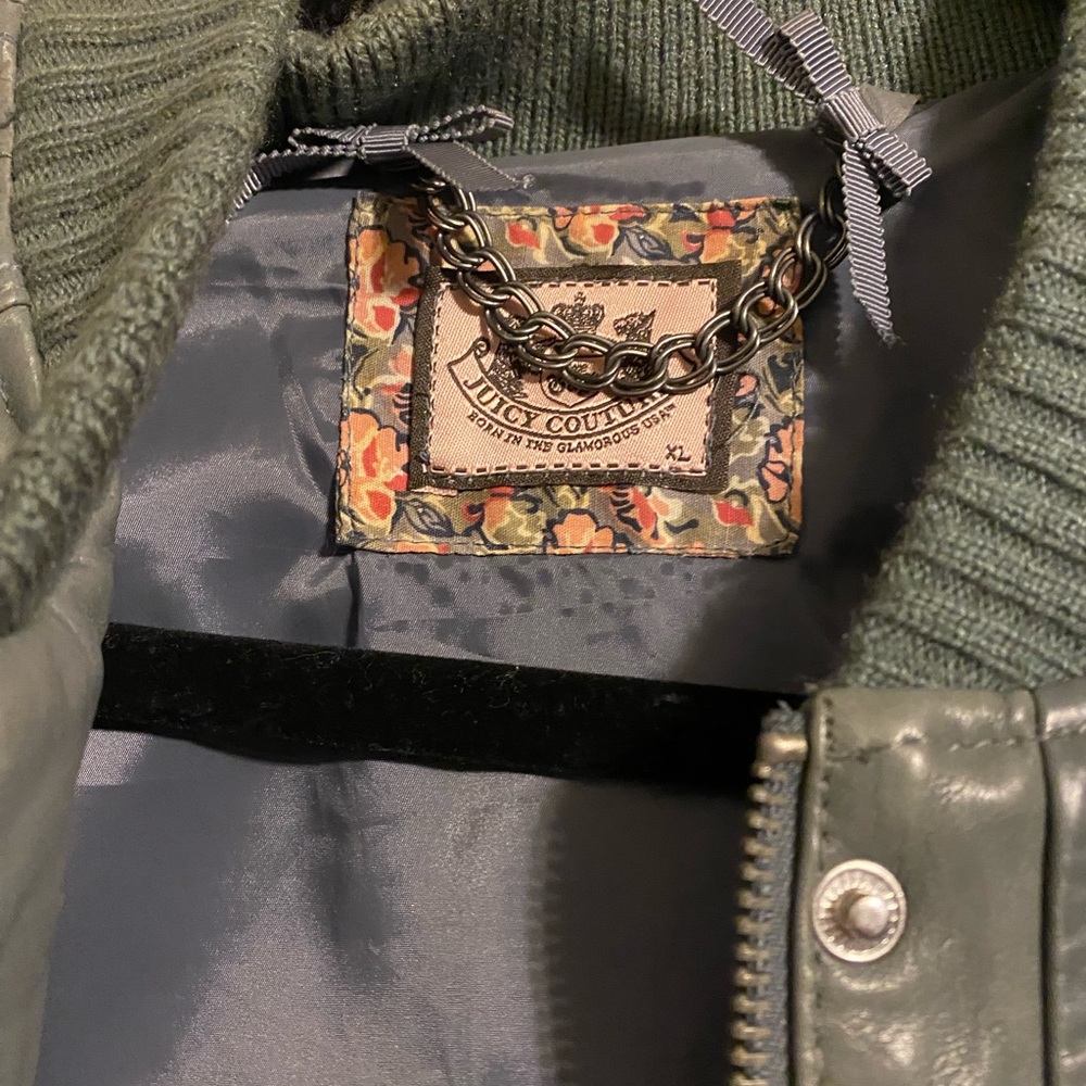 Juicy Couture Gray Leather Ruffle Moto Bomber Jacket - Picture 2 of 4